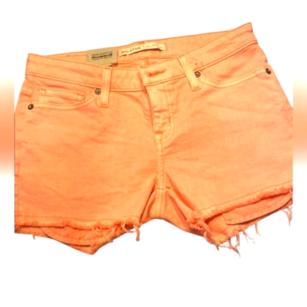 Big Star Orange Jean Shorts Distressed Frayed Hem